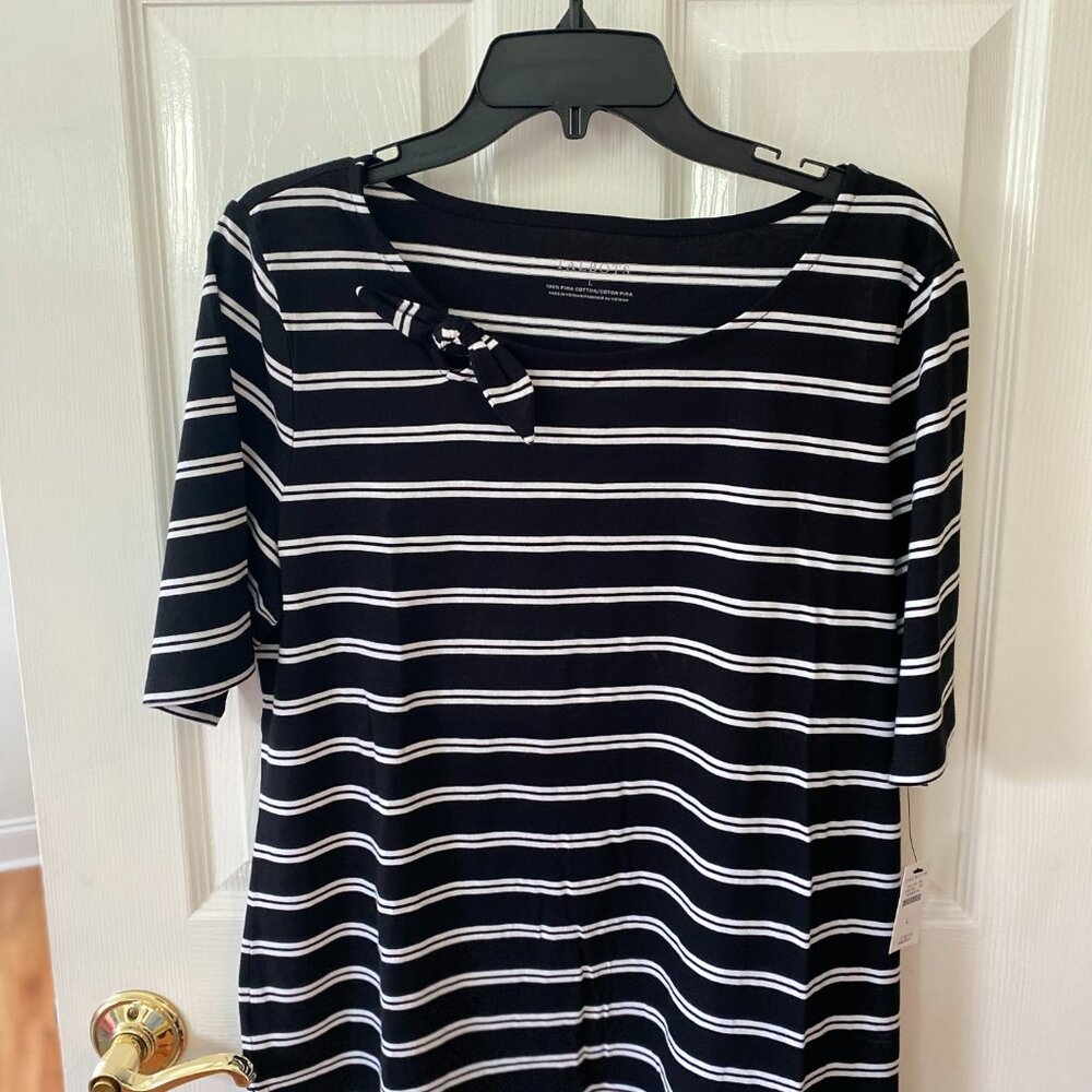 Talbots Black White Stripe Top